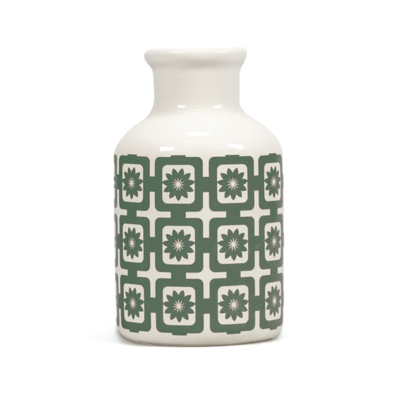 Green Ceramic Grid/Tile-Pattern Rectangular Vase