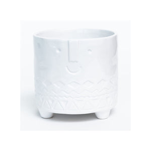 White Friendly Face Glazed Dolomite Container with Feet 4"