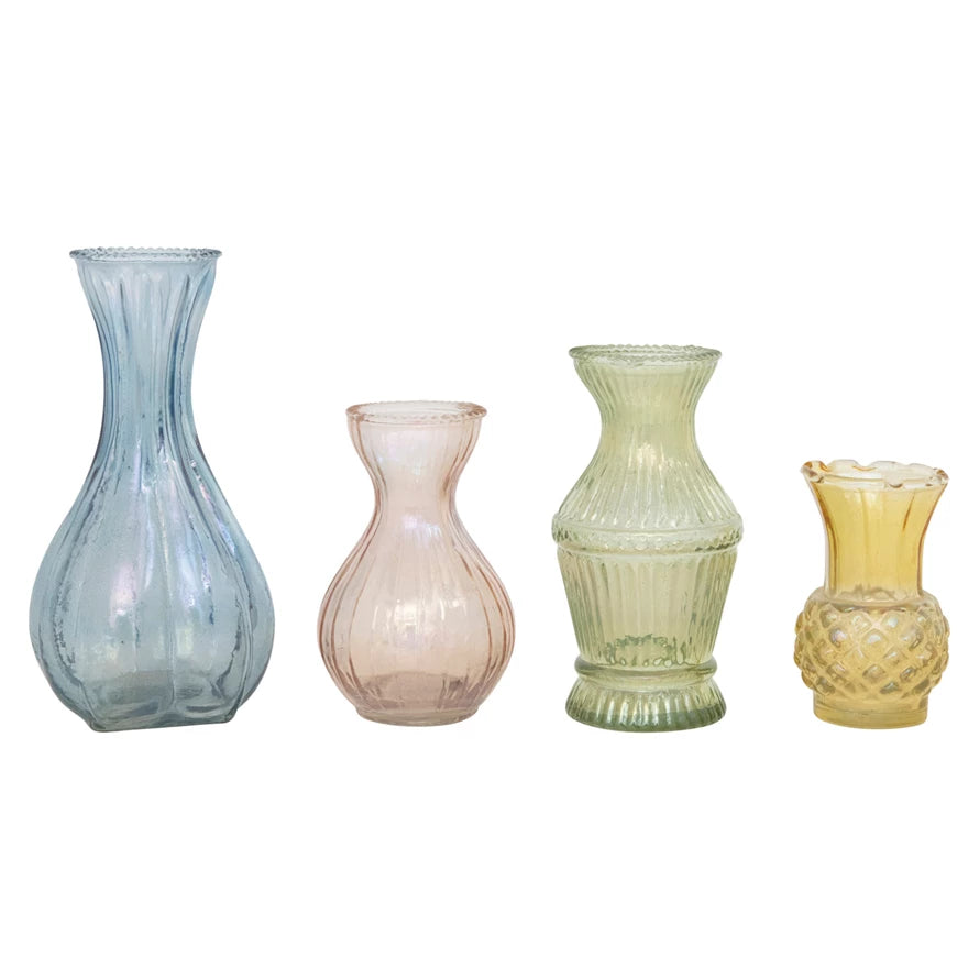 Debossed Mermaid Glass Vases Set of 4