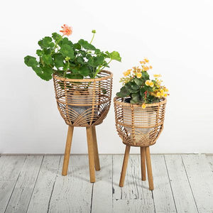 Wicker Bamboo Planter Stand