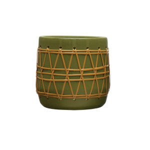 Green Weaving Stoneware Planter 8"