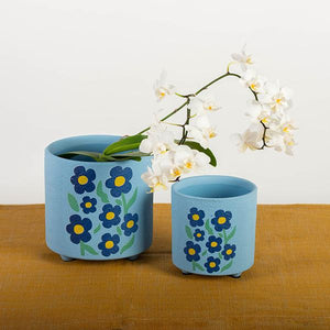 "Forget-Me-Not" Terracotta Blue Flower Pot