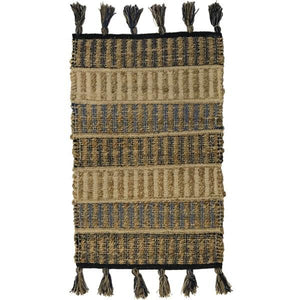 Blue Jute and Cotton Rug With Tassels