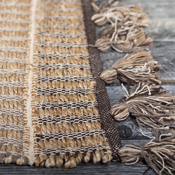 Brown Jute and Cotton Rug With Tassels